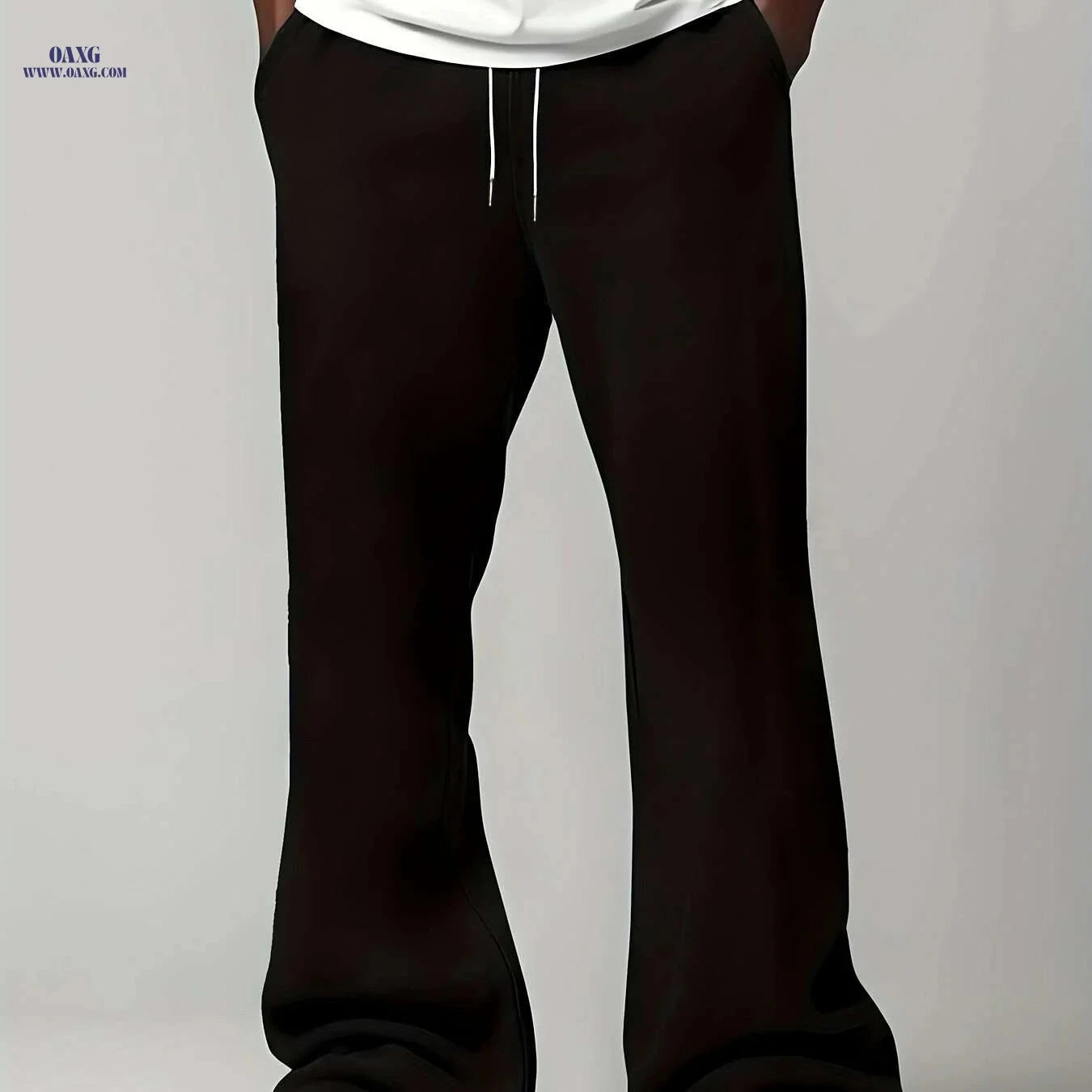 Gentlemen's Casual Knitted Pants - Drawstring Waist, Solid Color Style   OAXG Black / S