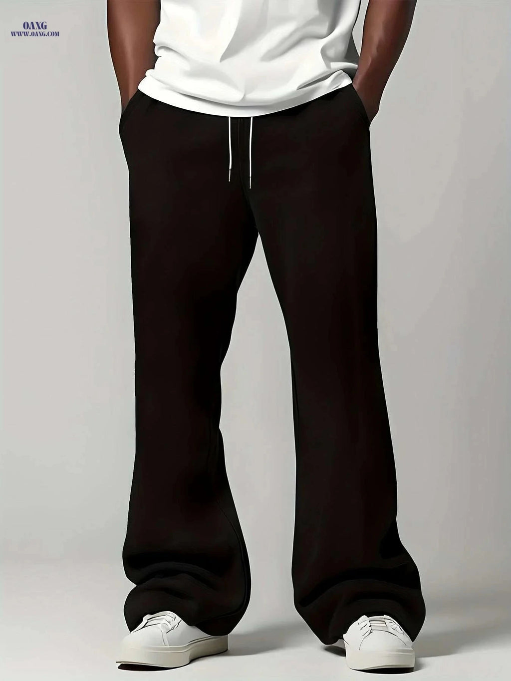 Gentlemen's Casual Knitted Pants - Drawstring Waist, Solid Color Style   OAXG Black / S