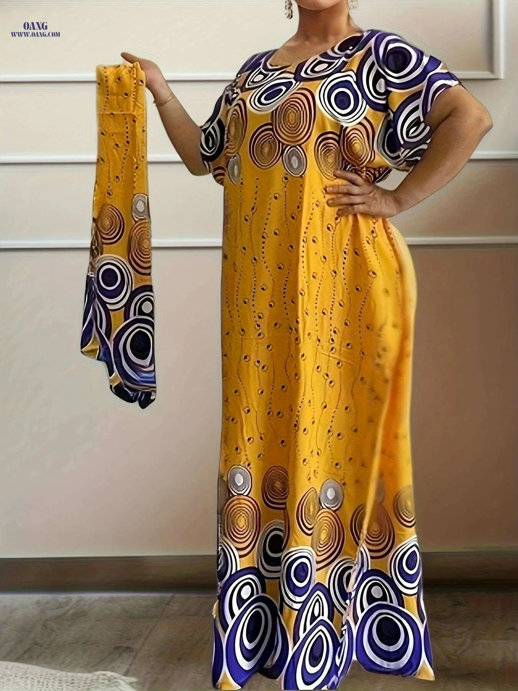Geo Print Batwing Sleeve Maxi Dress - Elegant Women's Tunic   OAXG 