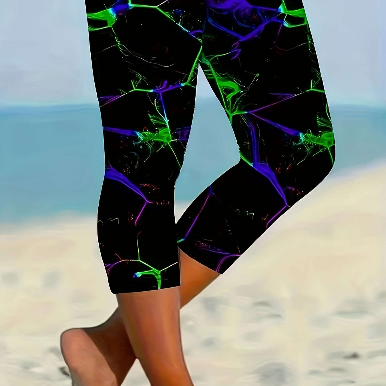 Geometric Line Print Capri Pants - Casual Style for All Seasons   OAXG Black / S
