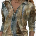 Geometric Pattern Zipper T-Shirt - Soft Casual Top for Spring & Fall   OAXG 