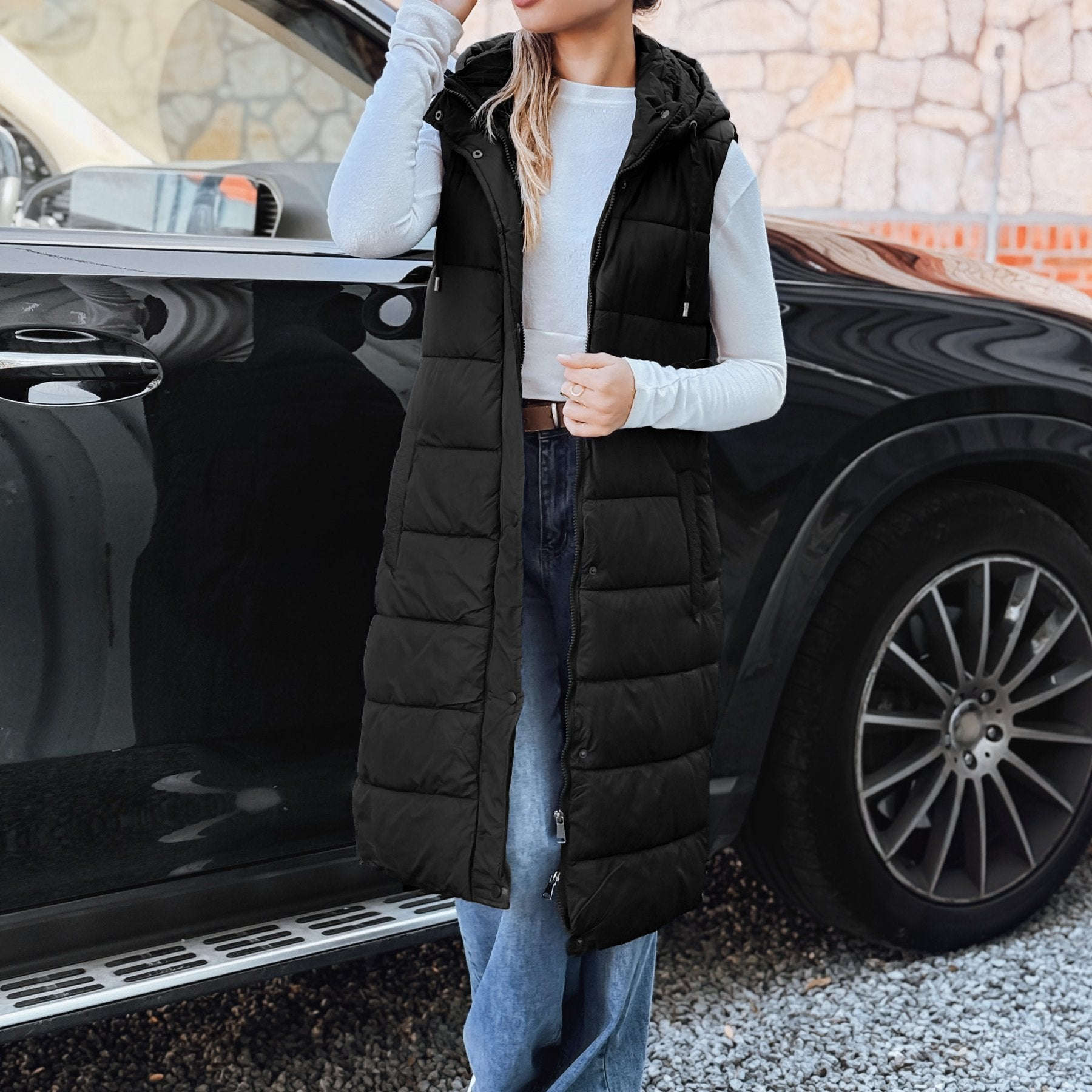 Gilet Long à Capuche Femme - Mode Élégante, Poches Pratiques   OAXG Green / S