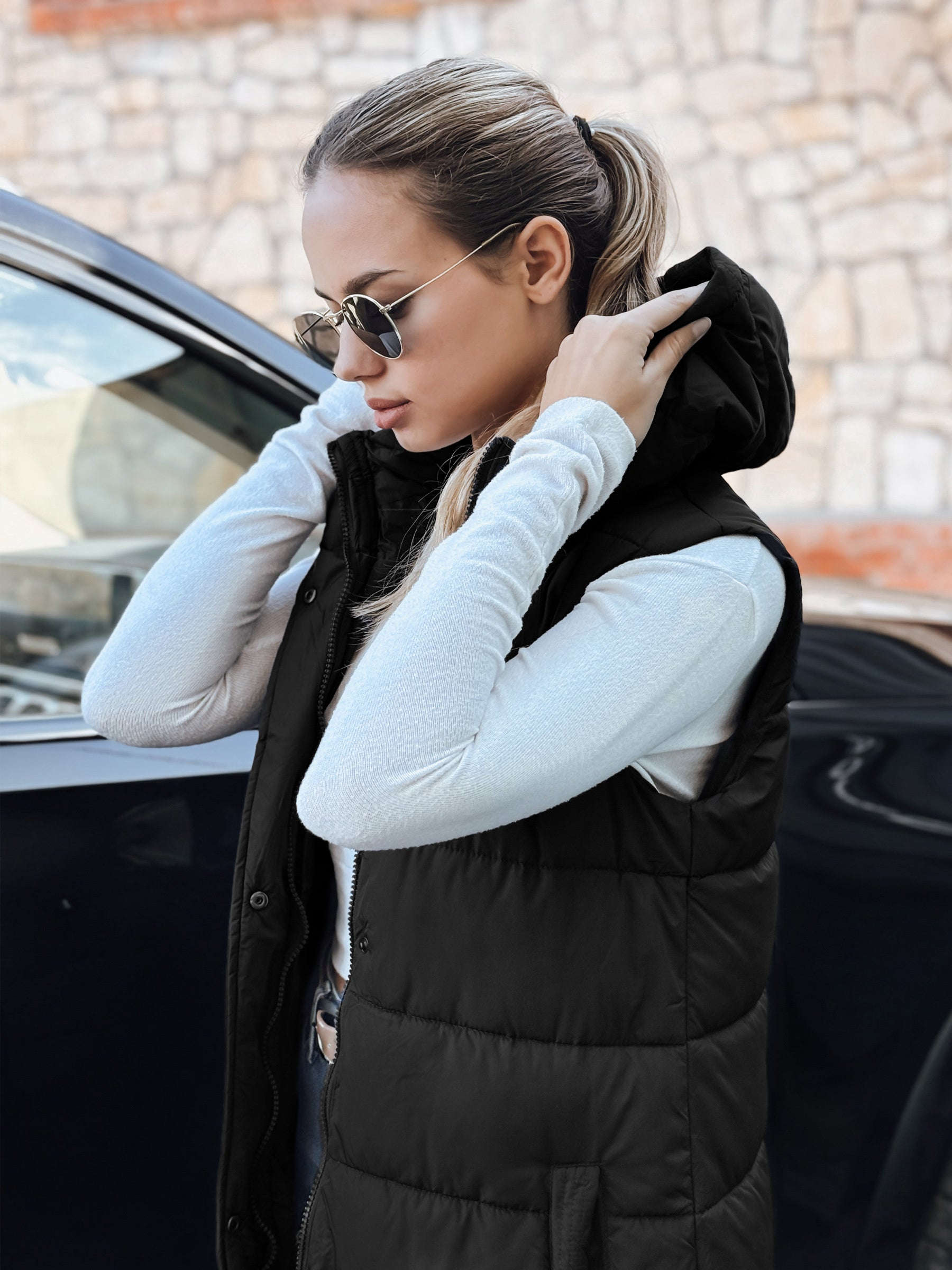 Gilet Long à Capuche Femme - Mode Élégante, Poches Pratiques   OAXG Green / S