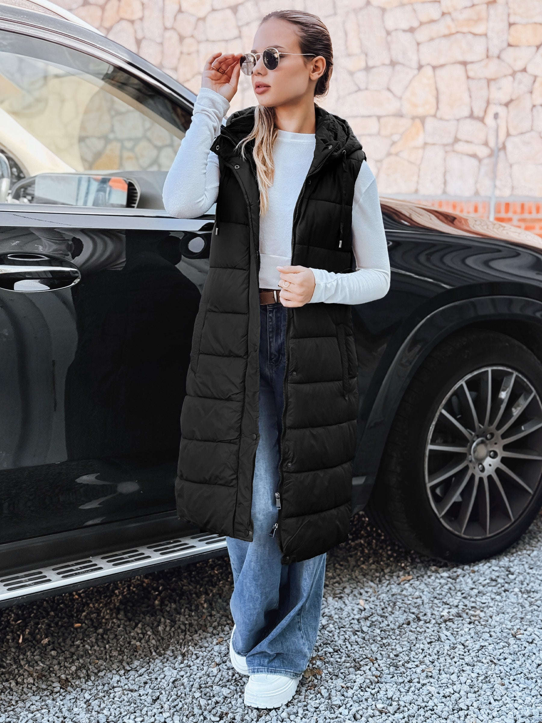 Gilet Long à Capuche Femme - Mode Élégante, Poches Pratiques   OAXG Green / S