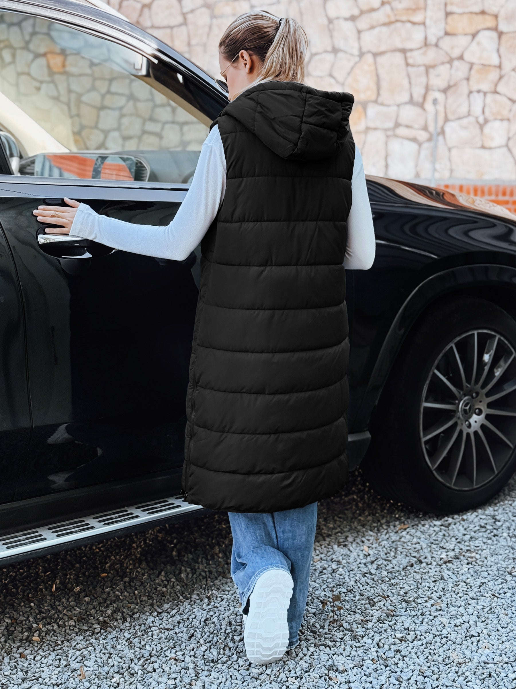 Gilet Long à Capuche Femme - Mode Élégante, Poches Pratiques   OAXG Green / S