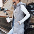 Gilet Long Matelassé Femme - Détachable, Poches Zippées, Confort   OAXG Light Grey / S