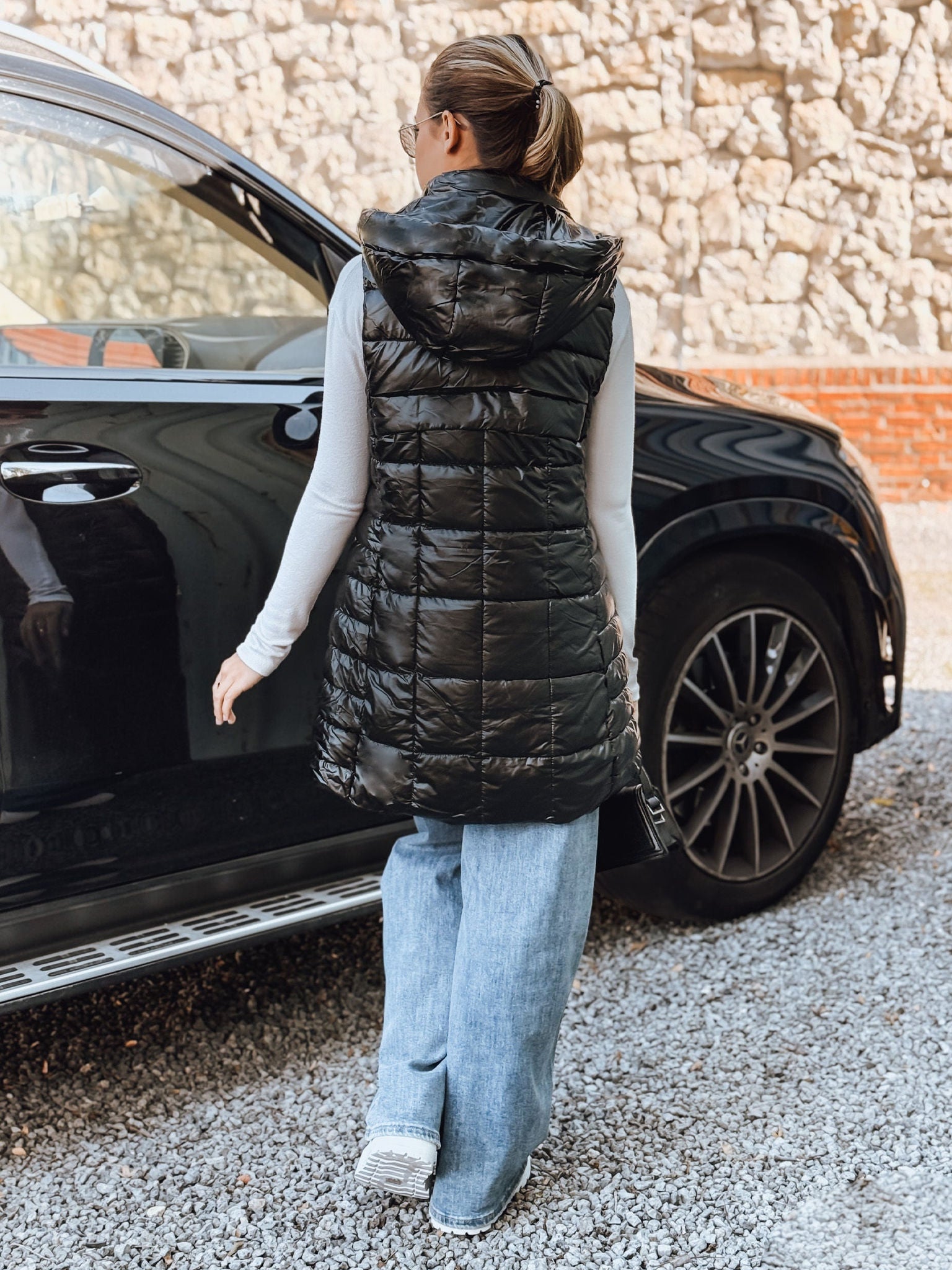 Gilet Long Matelassé Femme - Détachable, Poches Zippées, Confortable   OAXG 
