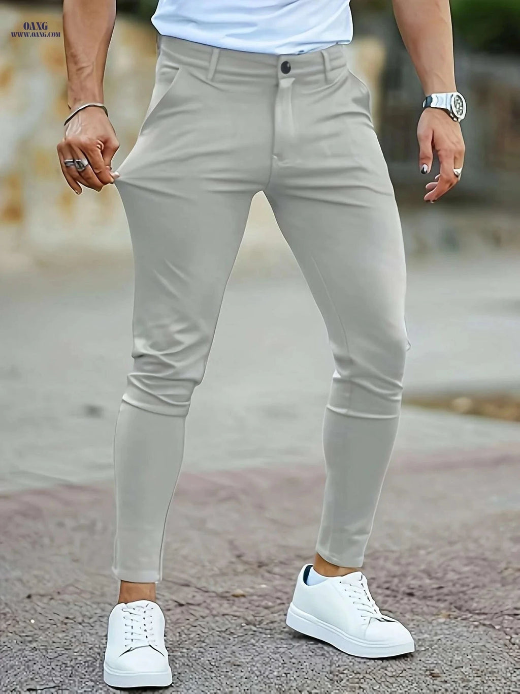GINGTTO Men's Slim Fit Dress Pants - All-Season, Stretch Fabric   OAXG Light Grey / 28