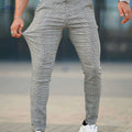 GINGTTO Men’s Slim-Fit Trousers - Light Grey Checkered, All-Season Wear   OAXG 
