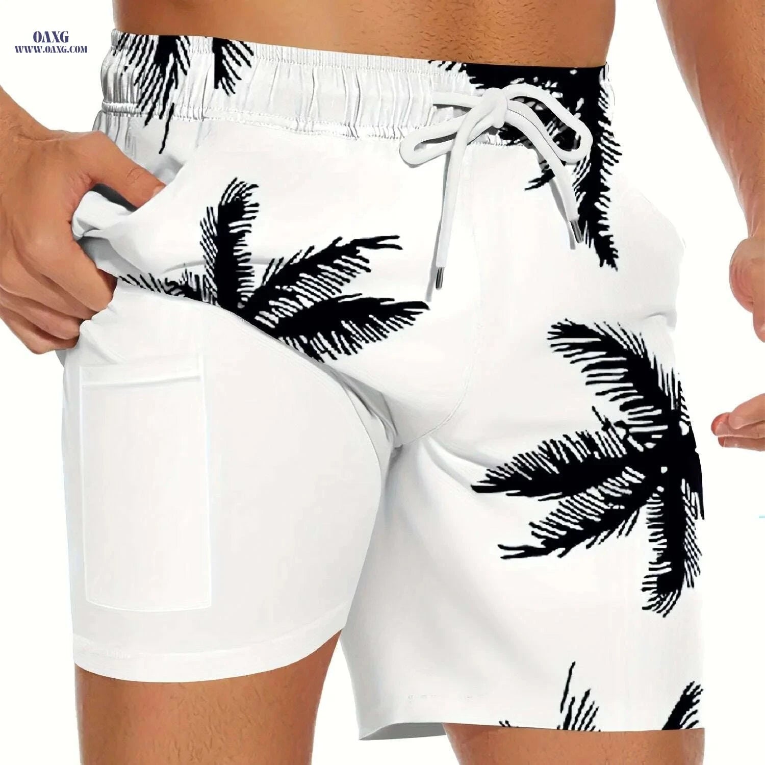 GINSIOM Men's Swim Trunks - Quick Dry Compression Liner Board Shorts   OAXG White / S