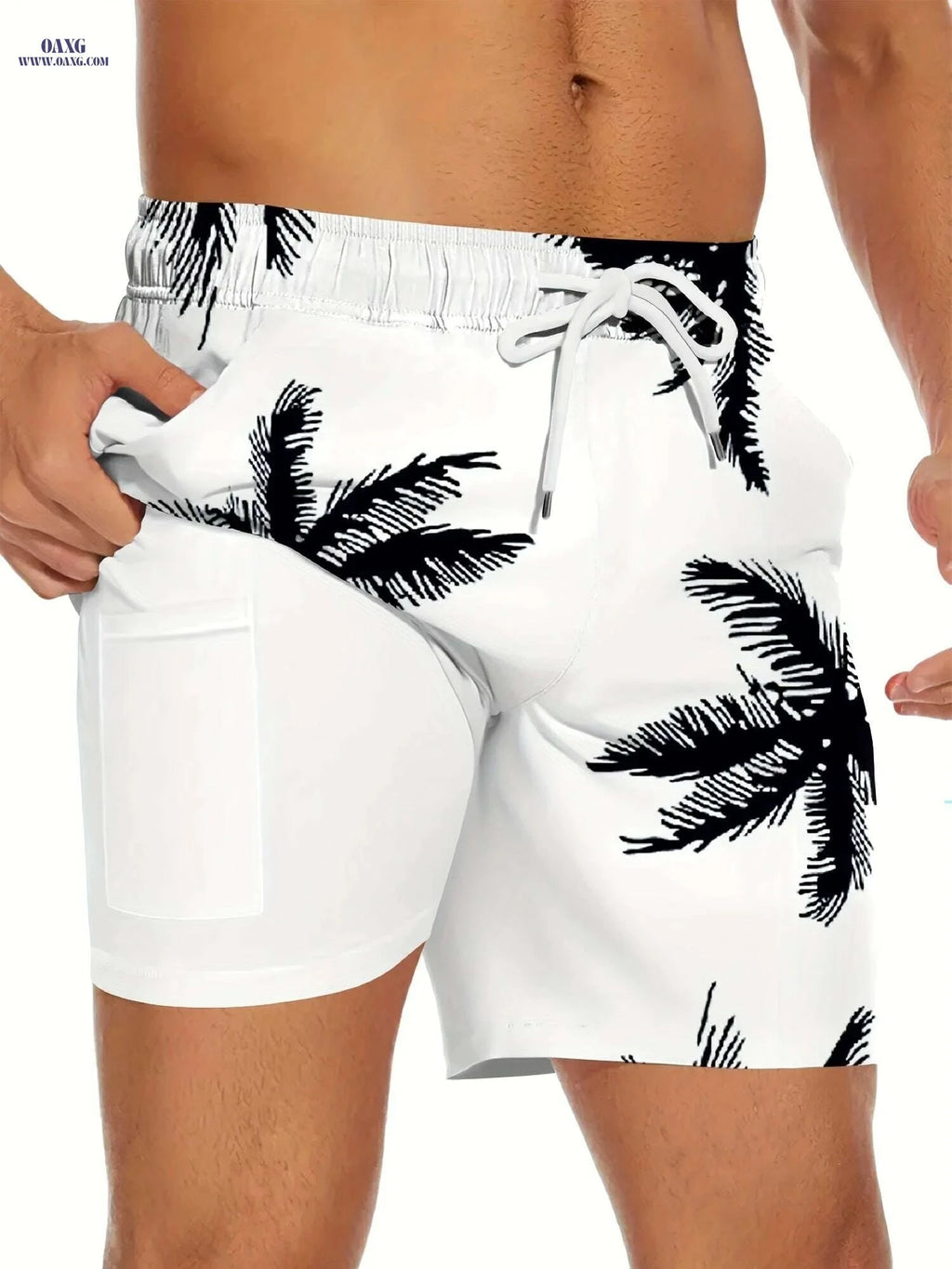 GINSIOM Men's Swim Trunks - Quick Dry Compression Liner Board Shorts   OAXG White / S