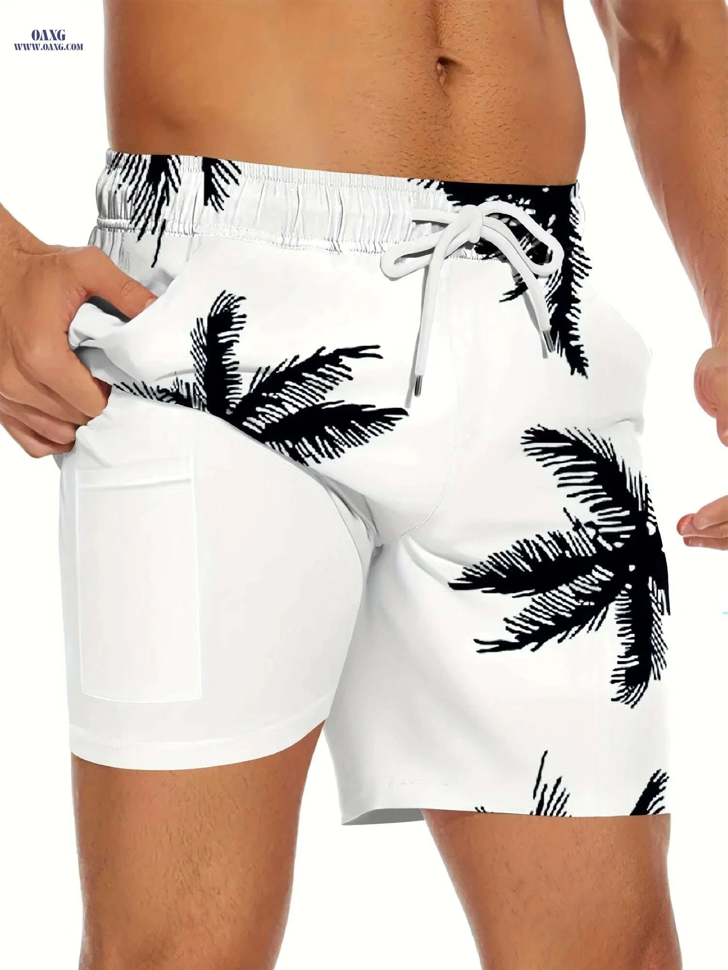GINSIOM Men's Swim Trunks - Quick Dry Compression Liner Board Shorts   OAXG White / S