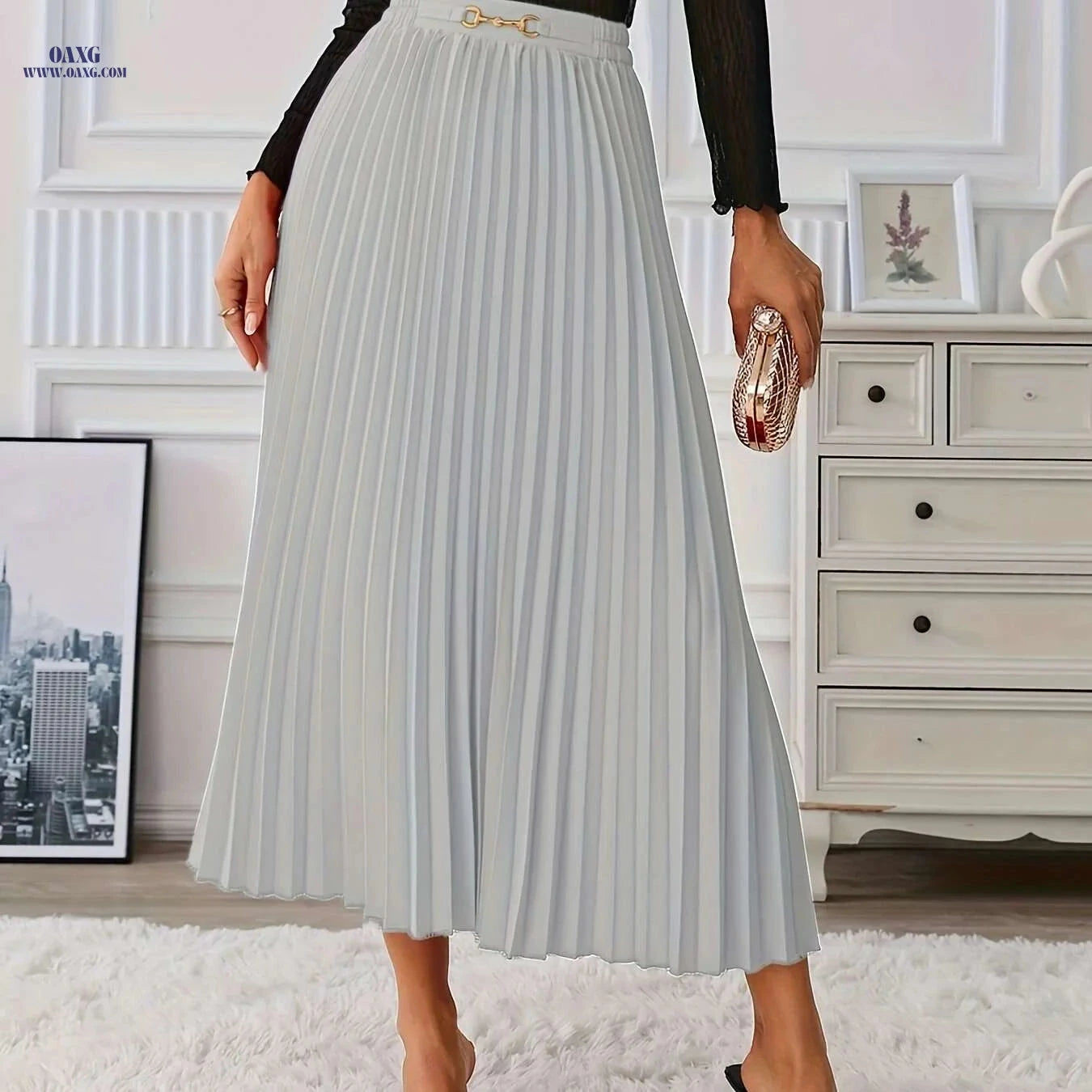 Golden Elegant Skirt for Women - Stylish Half-Length Summer Wear   OAXG 
