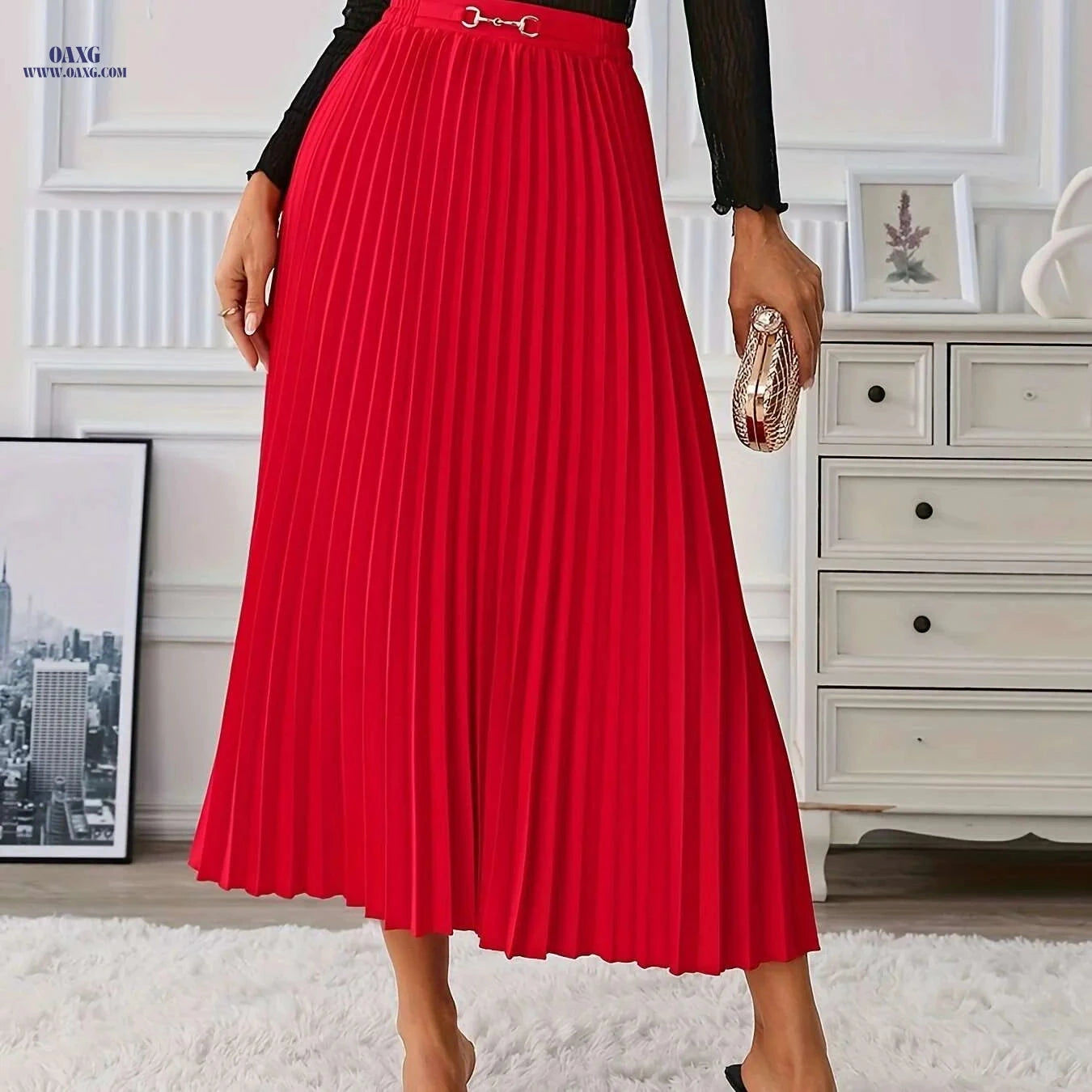 Golden Elegant Skirt for Women - Stylish Half-Length Summer Wear   OAXG 