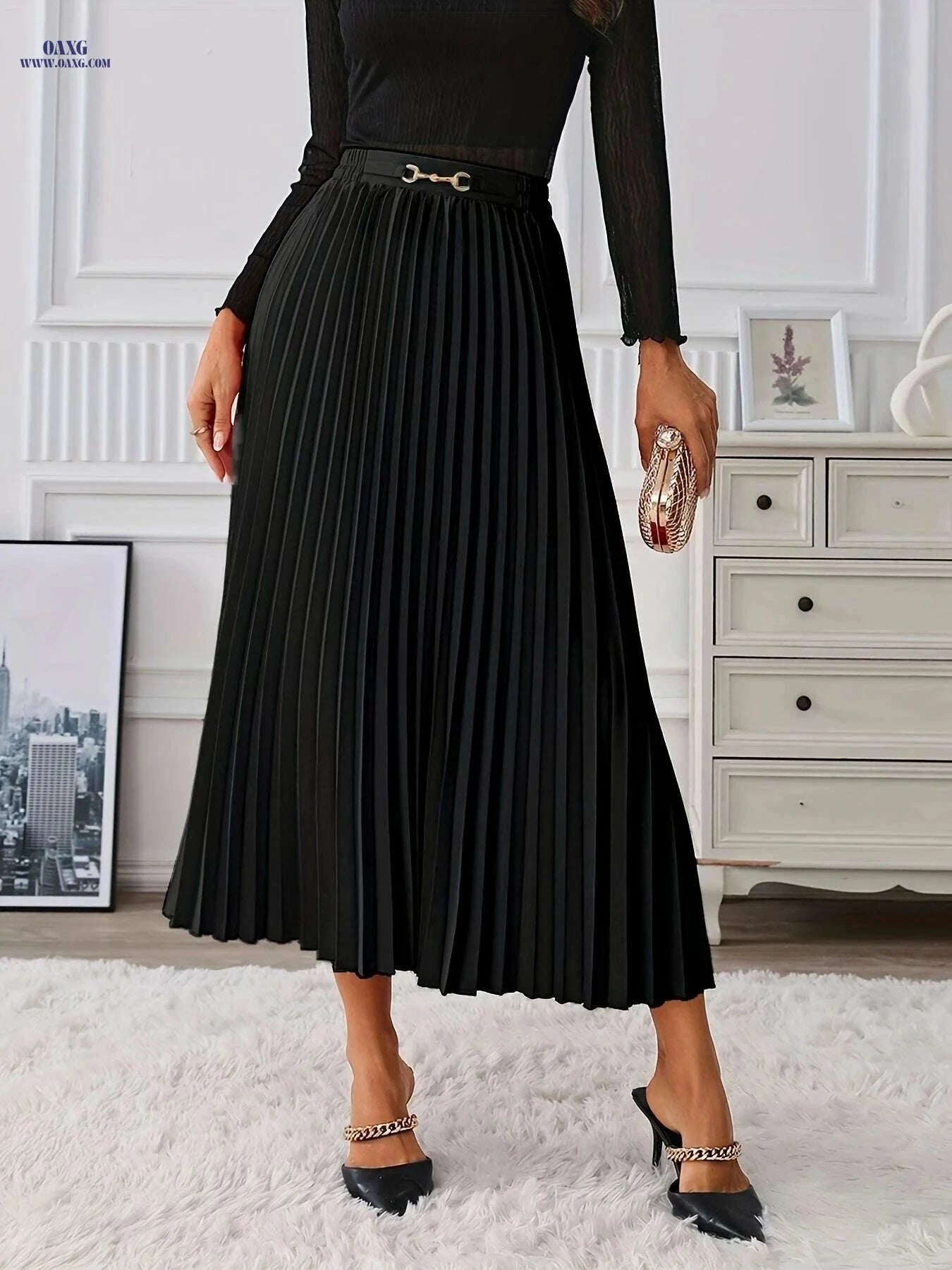 Golden Elegant Skirt for Women - Stylish Half-Length Summer Wear   OAXG ginger-colored / S