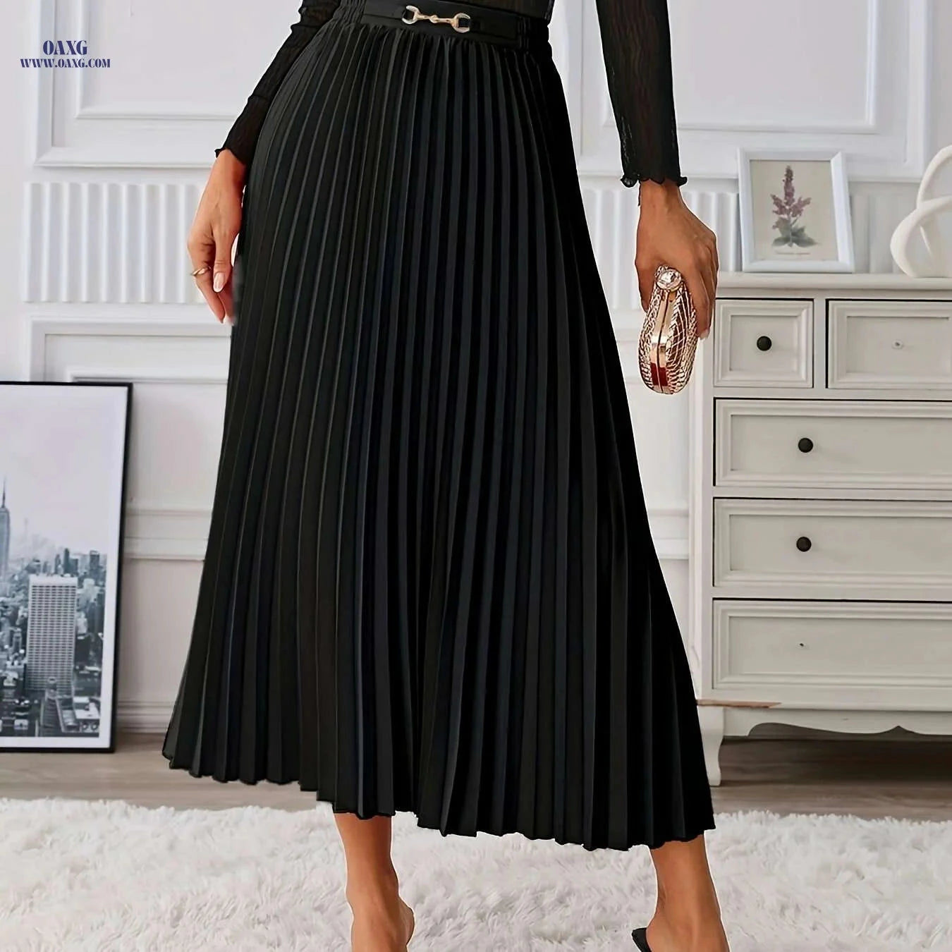 Golden Elegant Skirt for Women - Stylish Half-Length Summer Wear   OAXG ginger-colored / S