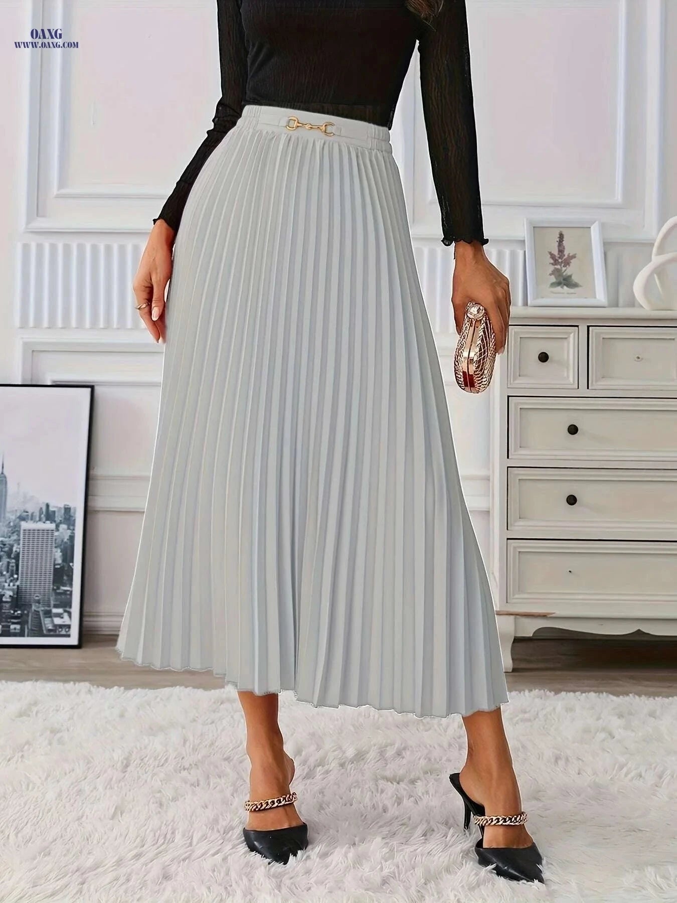 Golden Elegant Skirt for Women - Stylish Half-Length Summer Wear   OAXG ginger-colored / S