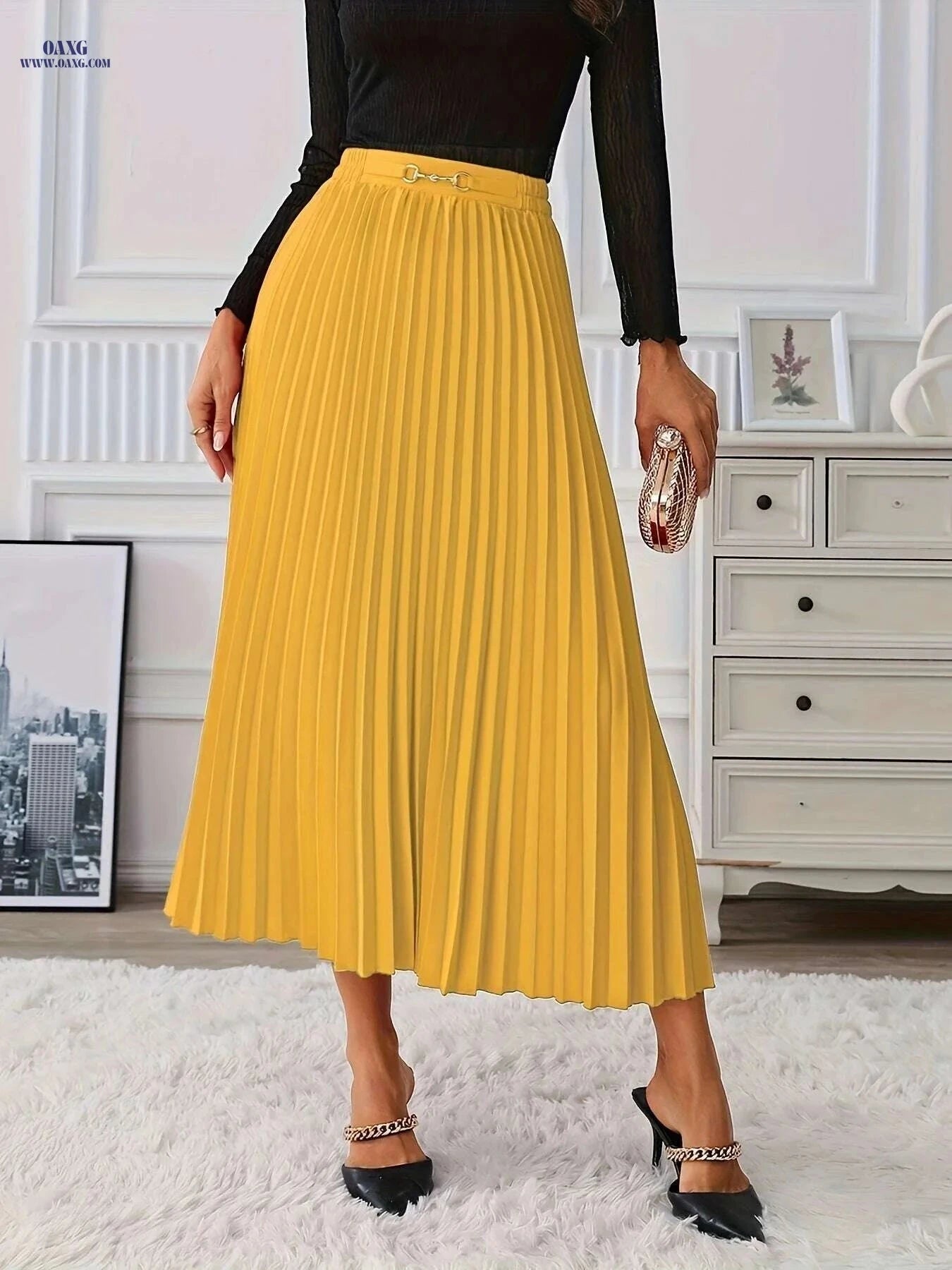 Golden Elegant Skirt for Women - Stylish Half-Length Summer Wear   OAXG ginger-colored / S