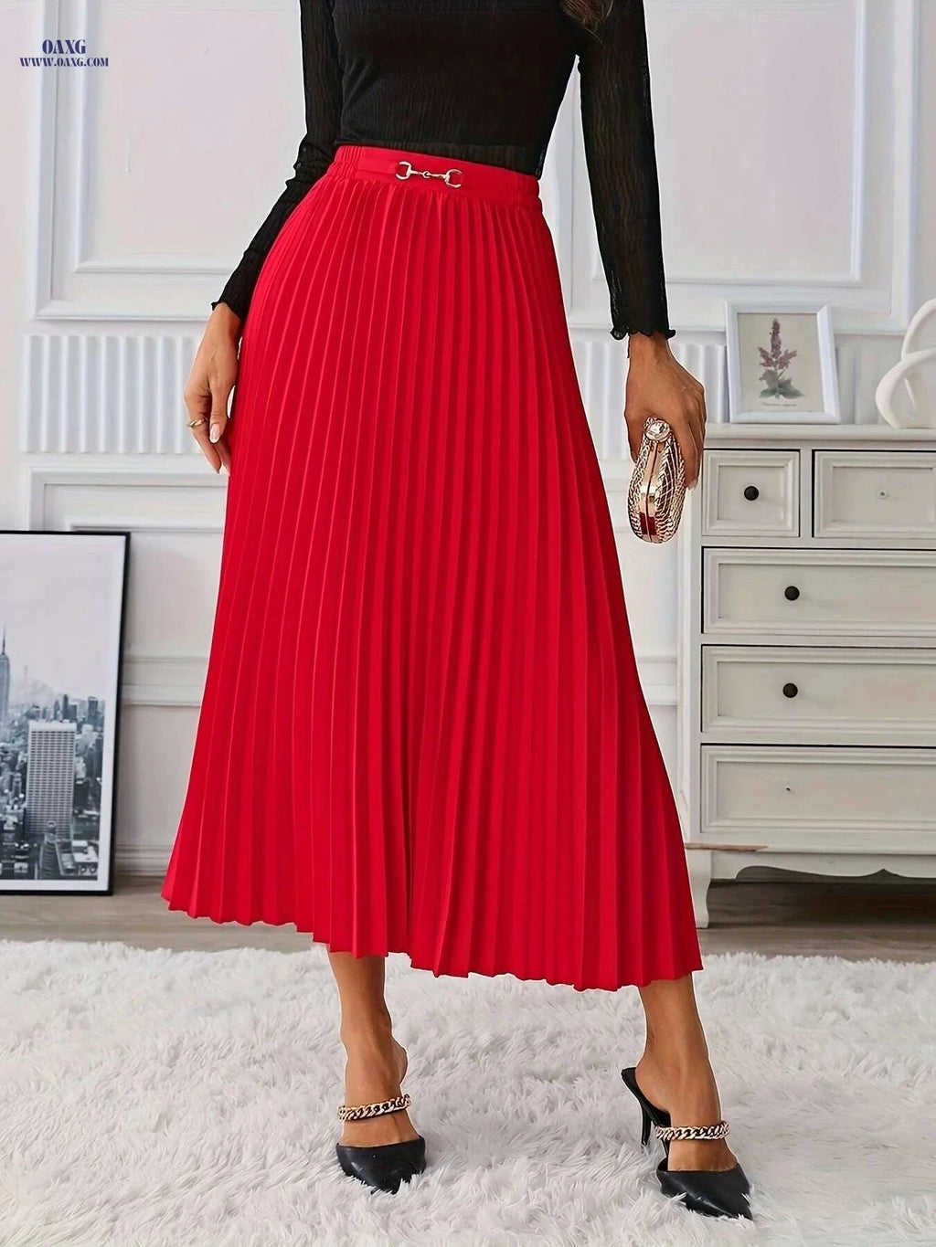 Golden Elegant Skirt for Women - Stylish Half-Length Summer Wear   OAXG ginger-colored / S