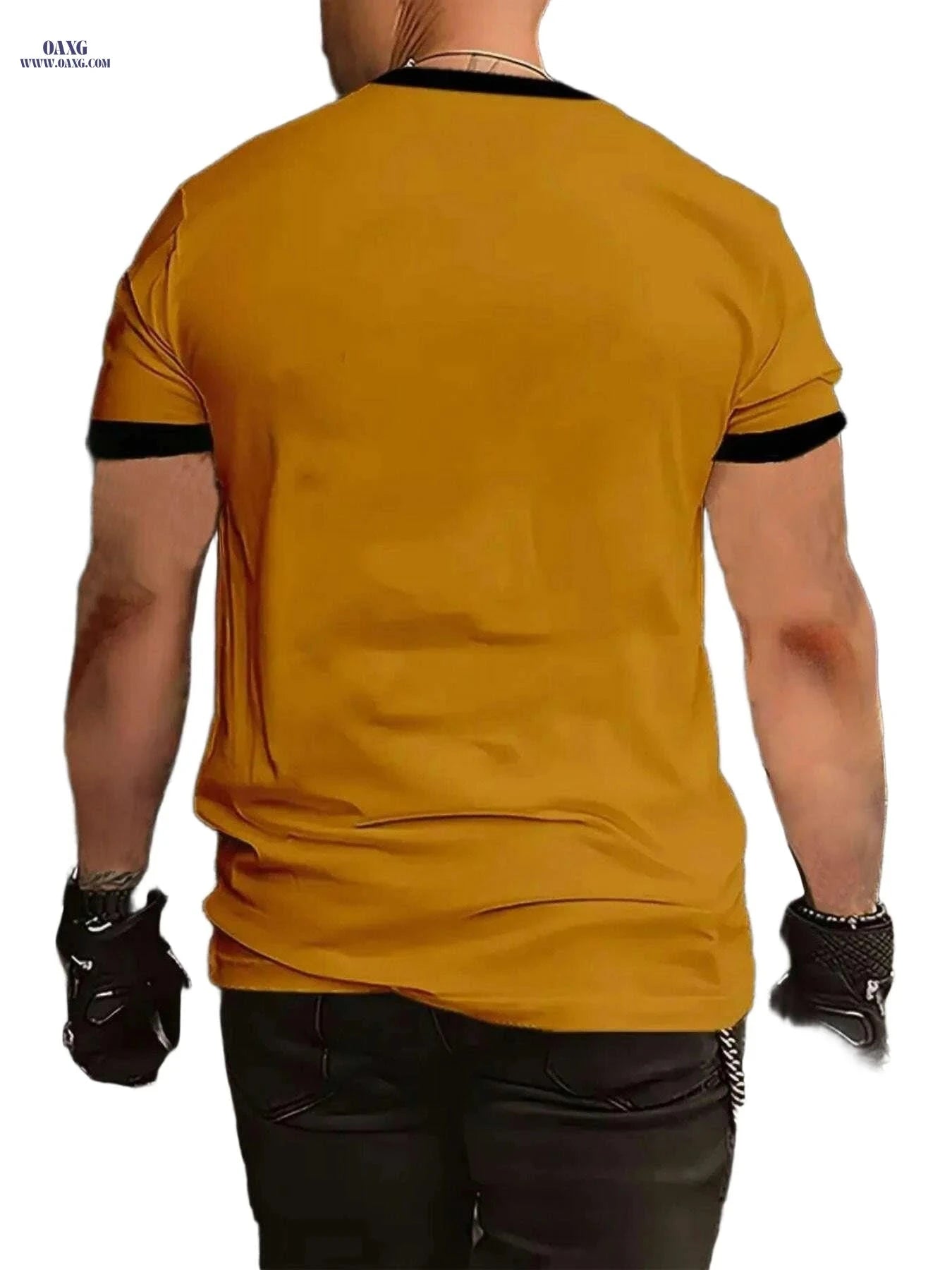 Golden Mountain Print T-Shirt - Men's Crew Neck, Comfortable Summer Style   OAXG Mixed Color / S