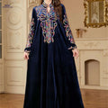 Golden Velvet Abaya Kaftan - Floral Embroidery for Muslim Women   OAXG 