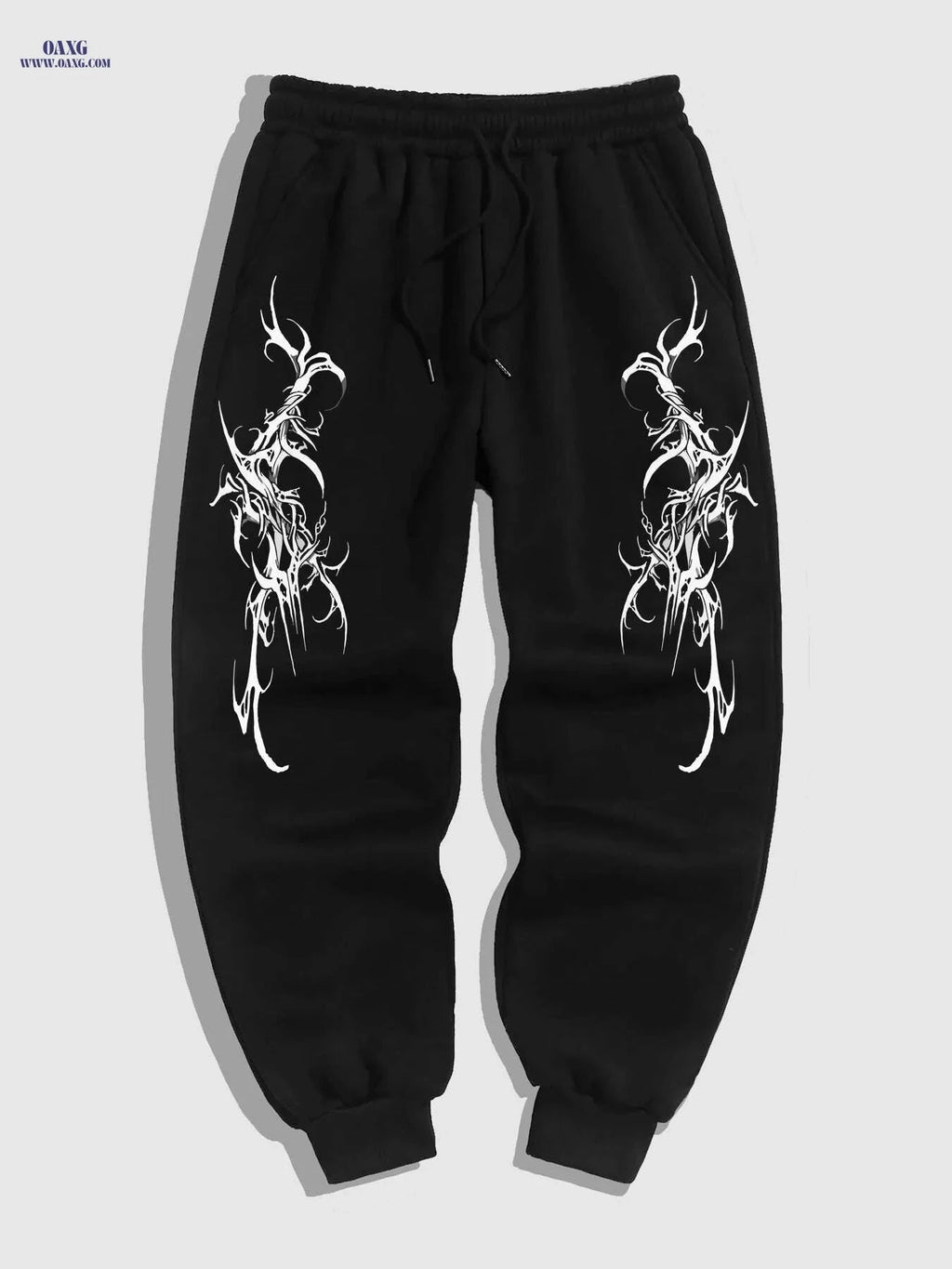 Gothic Casual Joggers for Men - Black White Geometric Pattern Comfort   OAXG Black / M