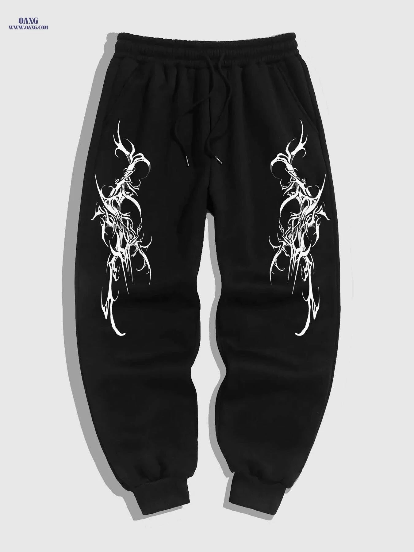 Gothic Casual Joggers for Men - Black White Geometric Pattern Comfort   OAXG Black / M