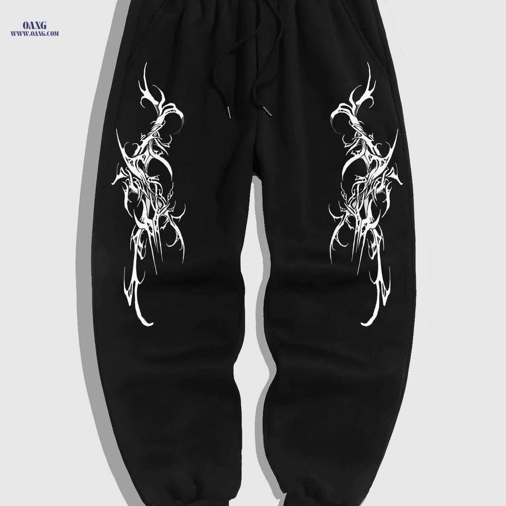 Gothic Casual Joggers for Men - Black White Geometric Pattern Comfort   OAXG Black / M