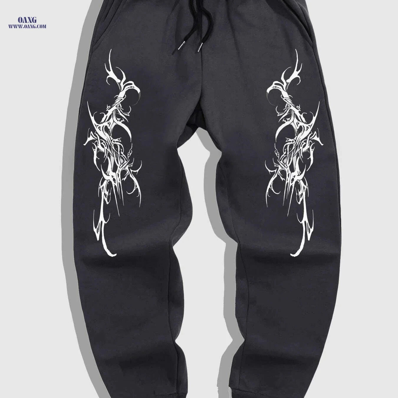 Gothic Casual Joggers for Men - Black White Geometric Pattern Comfort   OAXG 