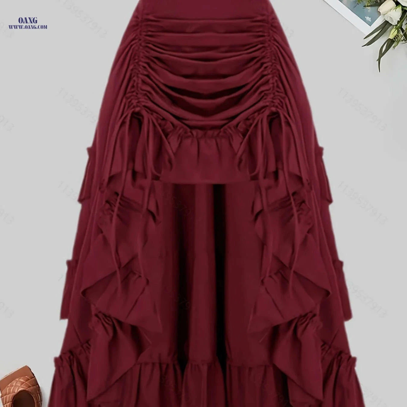 Gothic Dark Midi Skirt - Front Pleated, Elastic Waist, Flared Design   OAXG Black / S