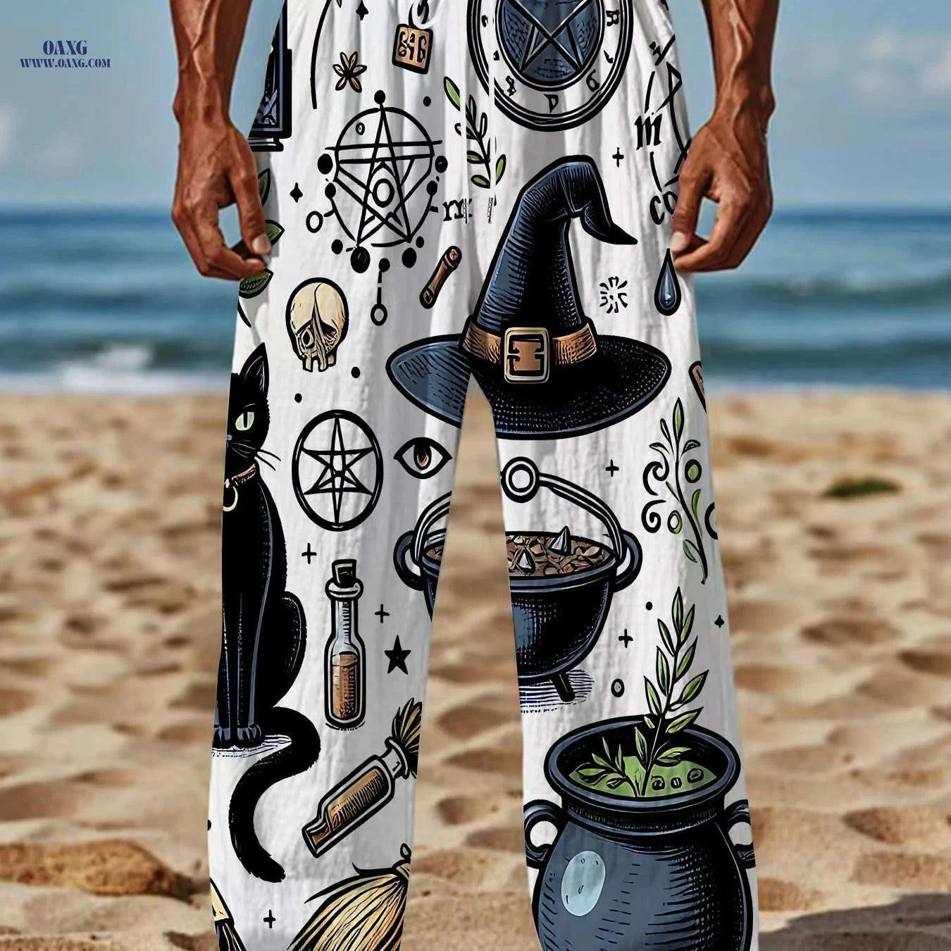 Gothic Fantasy Pants for Men - Loose-Fit Straight Leg with Mystical Prints   OAXG Mixed Color / FR M