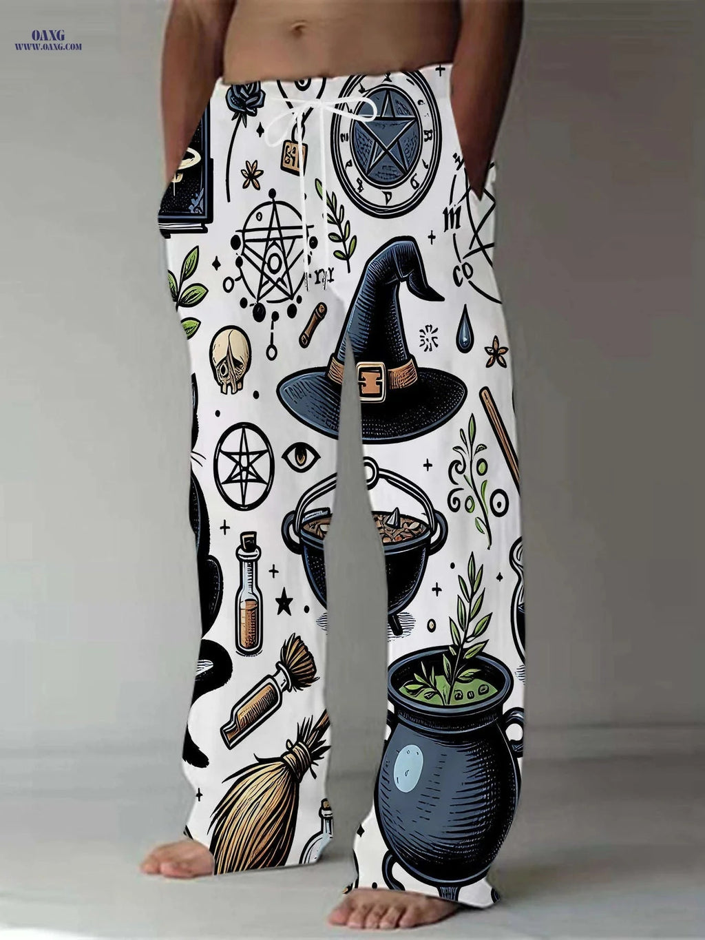 Gothic Fantasy Pants for Men - Loose-Fit Straight Leg with Mystical Prints   OAXG Mixed Color / FR M