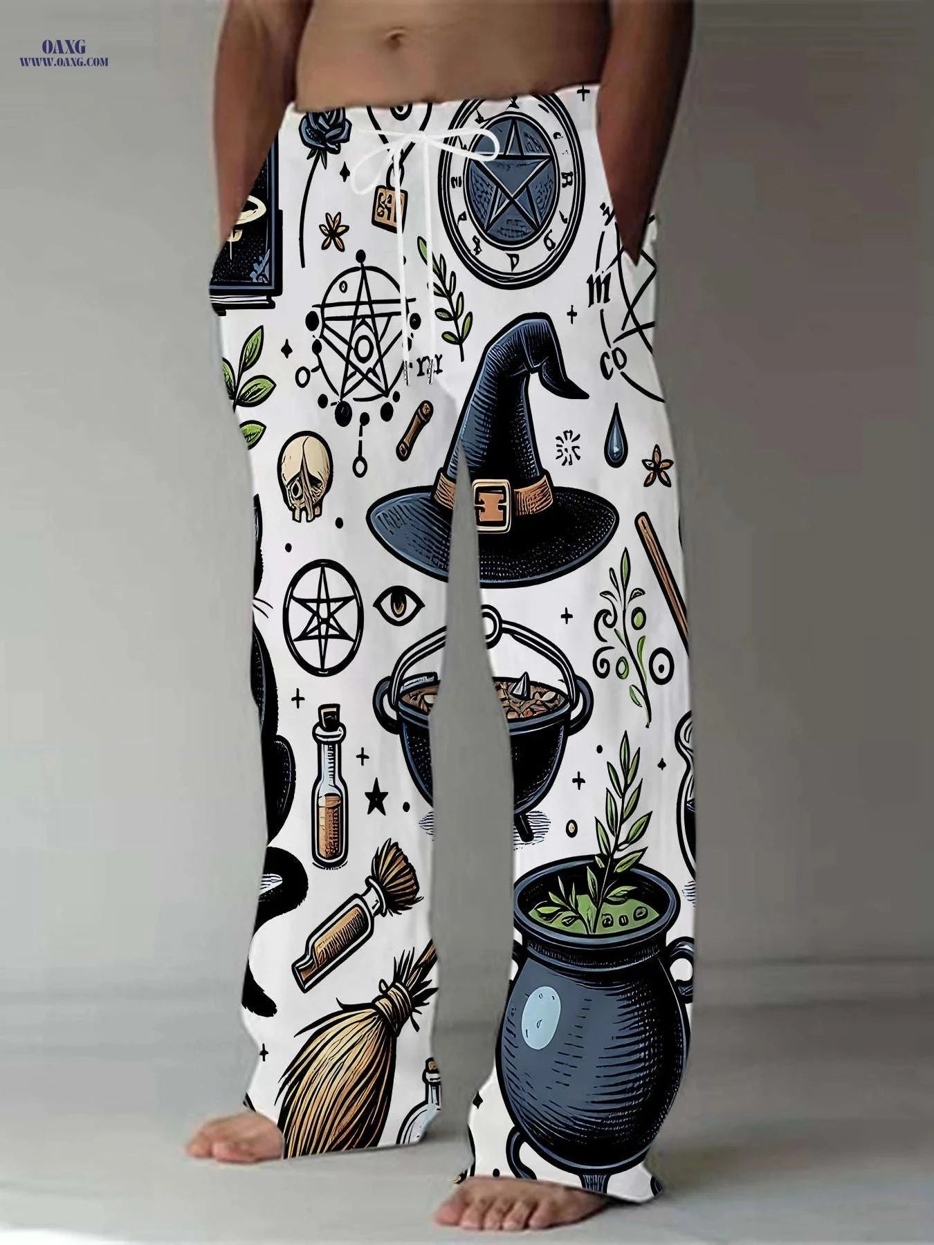Gothic Fantasy Pants for Men - Loose-Fit Straight Leg with Mystical Prints   OAXG Mixed Color / FR M