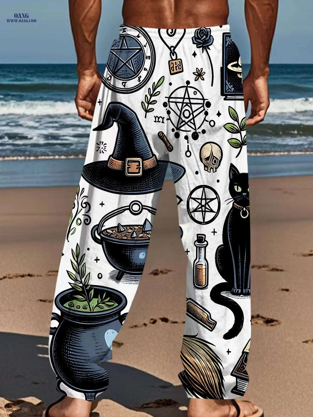 Gothic Fantasy Pants for Men - Loose-Fit Straight Leg with Mystical Prints   OAXG 