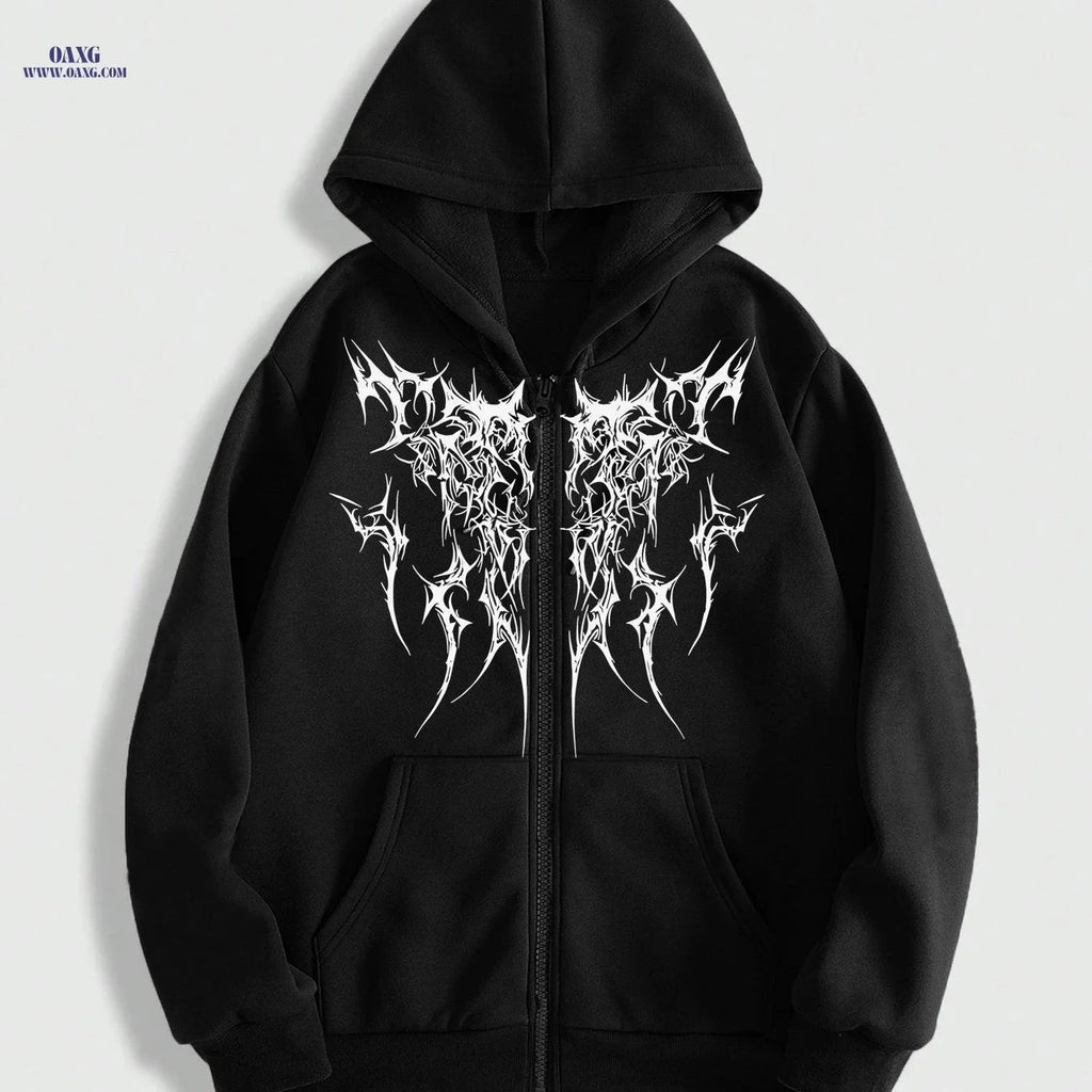 Gothic Printed Men's Zip-Up Hoodie - Spring Casual Style   OAXG Black / FR S