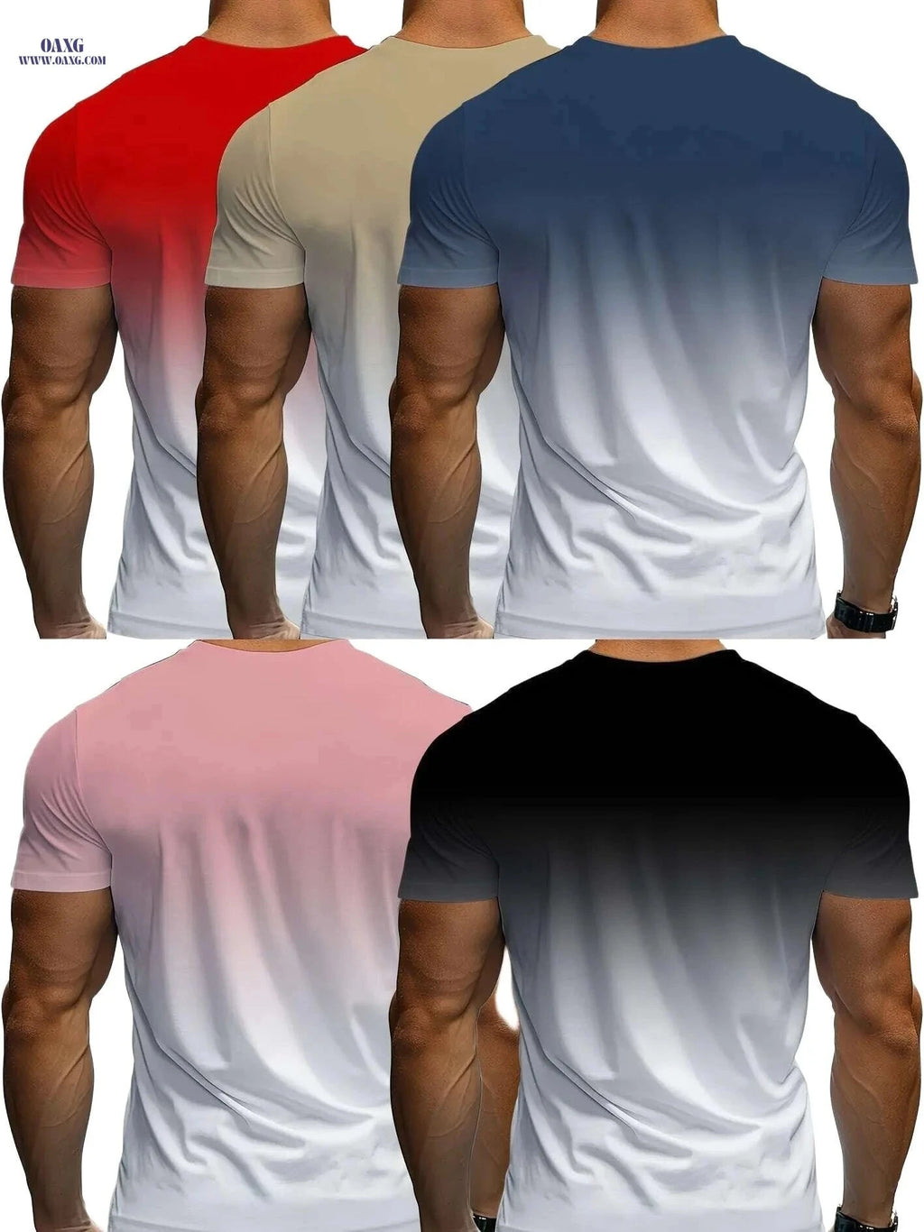 Gradient 3D Print T-Shirts - 5pcs Men's Summer Short Sleeve Tees   OAXG 