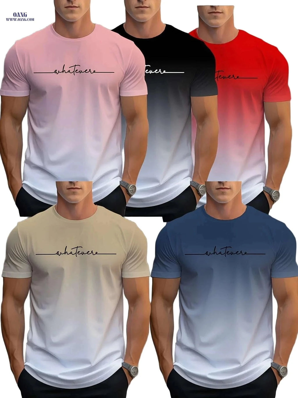 Gradient 3D Print T-Shirts - 5pcs Men's Summer Short Sleeve Tees   OAXG Mixed Color / S