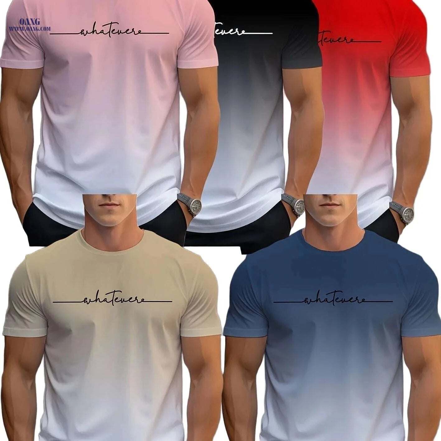 Gradient 3D Print T-Shirts - 5pcs Men's Summer Short Sleeve Tees   OAXG Mixed Color / S