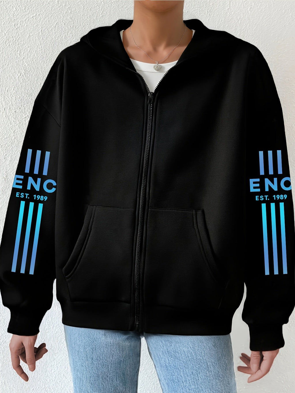 Gradient Art Letter Pattern Print - Y11K Casual Style Zipper Hoodie - Stylish And Comfortable Zippered Pocket Jacket - Suitable for Spring, Autumn And Winter Casual Sportswear, Casual Sportswear Fashion Casual Jacket | Comfortable Fabric   OAXG
