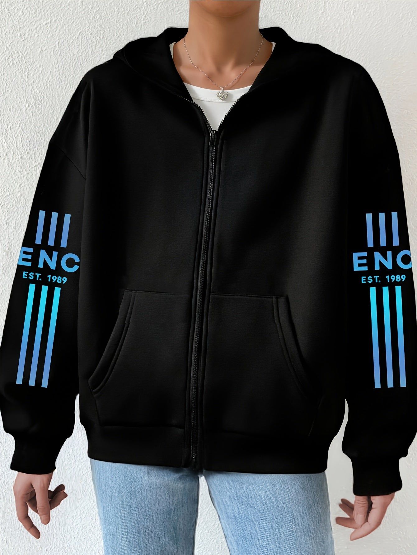 Gradient Art Letter Pattern Print - Y11K Casual Style Zipper Hoodie - Stylish And Comfortable Zippered Pocket Jacket - Suitable for Spring, Autumn And Winter Casual Sportswear, Casual Sportswear Fashion Casual Jacket | Comfortable Fabric   OAXG