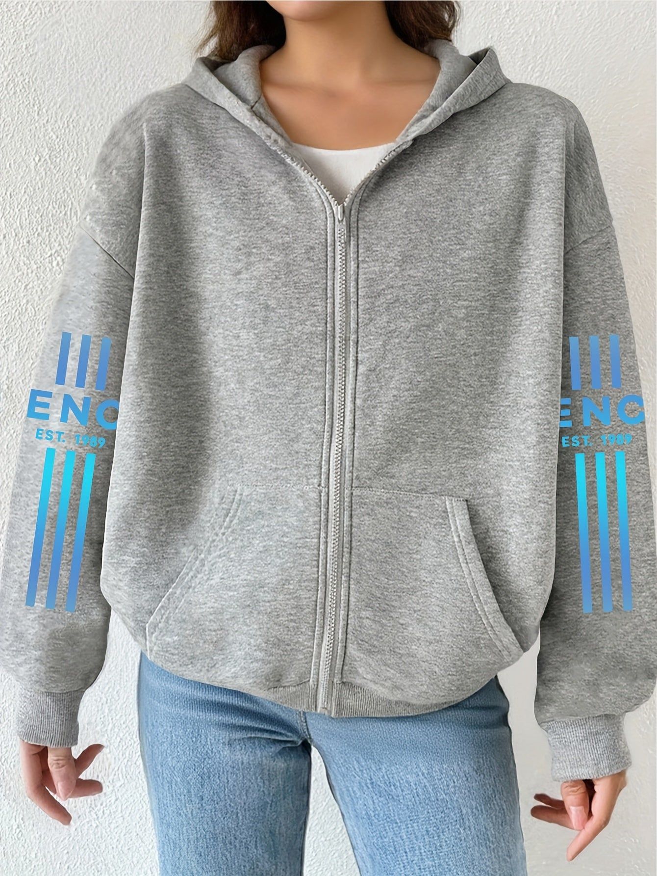 Gradient Art Letter Pattern Print - Y11K Casual Style Zipper Hoodie - Stylish And Comfortable Zippered Pocket Jacket - Suitable for Spring, Autumn And Winter Casual Sportswear, Casual Sportswear Fashion Casual Jacket | Comfortable Fabric   OAXG