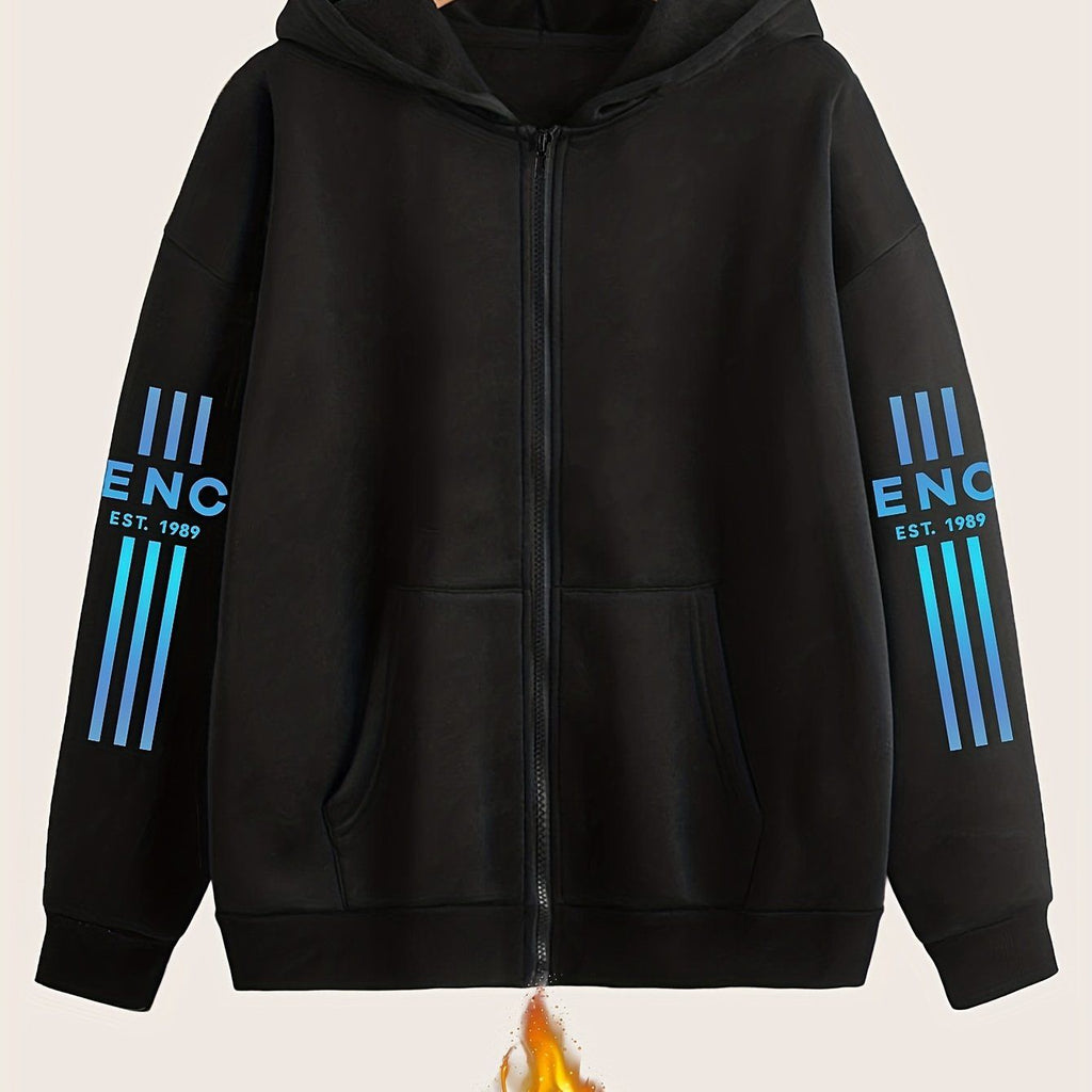 Gradient Art Letter Pattern Print - Y11K Casual Style Zipper Hoodie - Stylish And Comfortable Zippered Pocket Jacket - Suitable for Spring, Autumn And Winter Casual Sportswear, Casual Sportswear Fashion Casual Jacket | Comfortable Fabric   OAXG