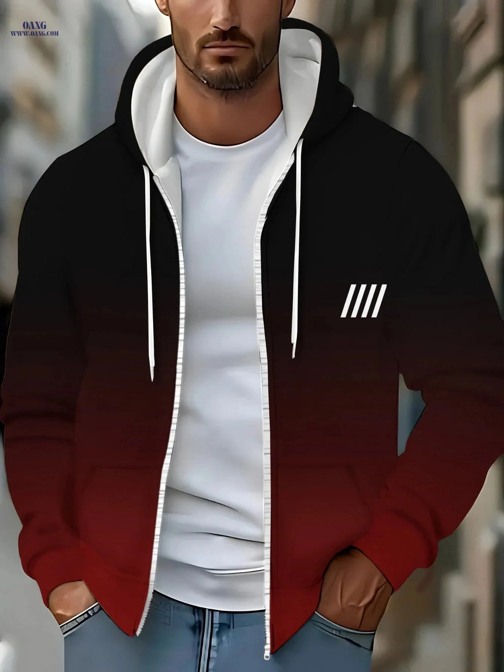 Gradient Black to Red Hoodie - Lightweight, Zip Closure for Men   OAXG Multicolor / FR M