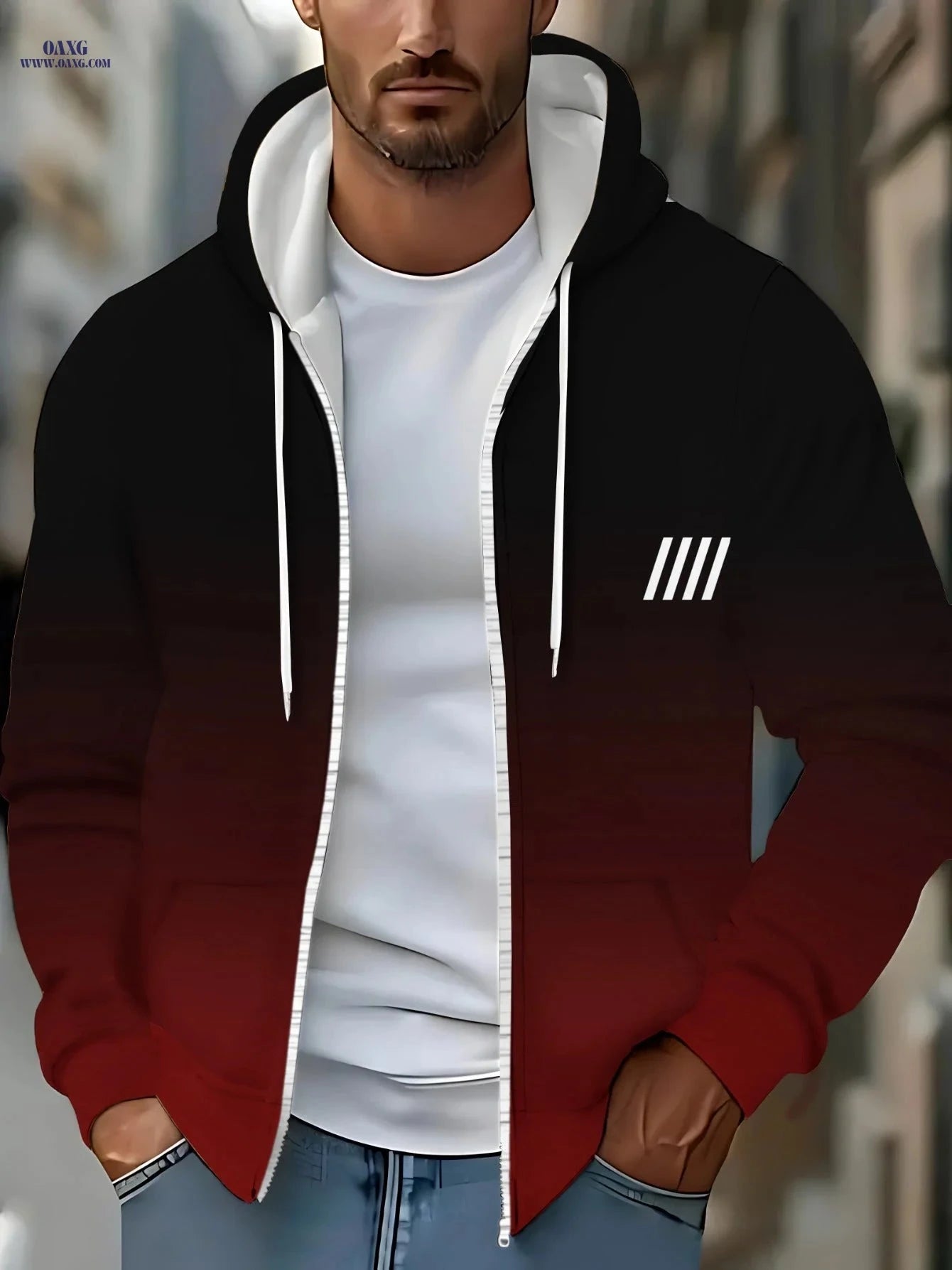 Gradient Black to Red Hoodie - Lightweight, Zip Closure for Men   OAXG Multicolor / FR M