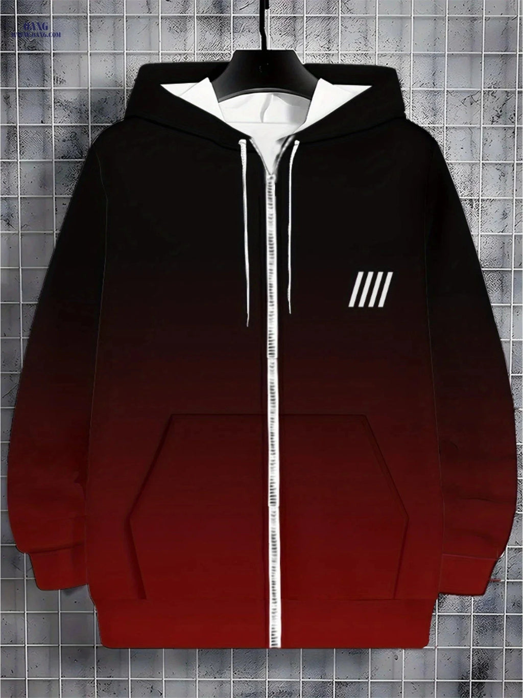 Gradient Black to Red Hoodie - Lightweight, Zip Closure for Men   OAXG Multicolor / FR M