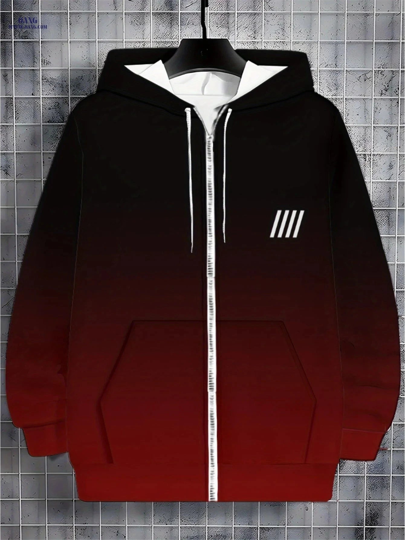 Gradient Black to Red Hoodie - Lightweight, Zip Closure for Men   OAXG Multicolor / FR M