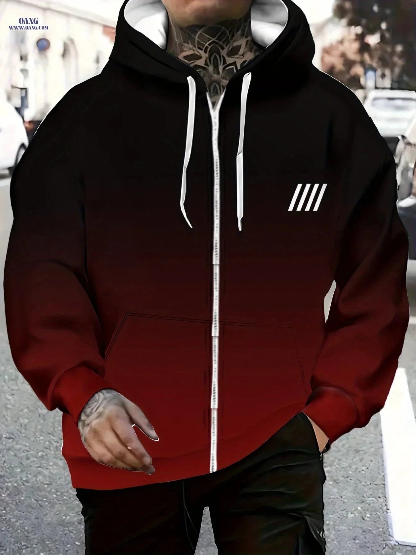 Gradient Black to Red Hoodie - Lightweight, Zip Closure for Men   OAXG Multicolor / FR M