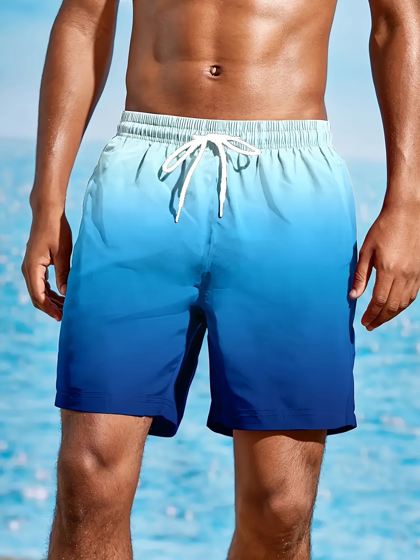 Gradient Blue 3D Print Beach Shorts for Men - Lightweight & Casual   OAXG 