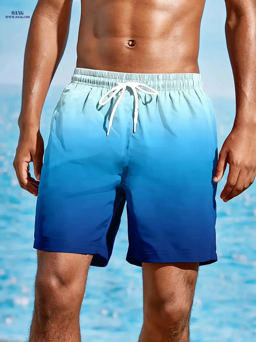 Gradient Blue 3D Print Beach Shorts for Men - Lightweight & Casual   OAXG 
