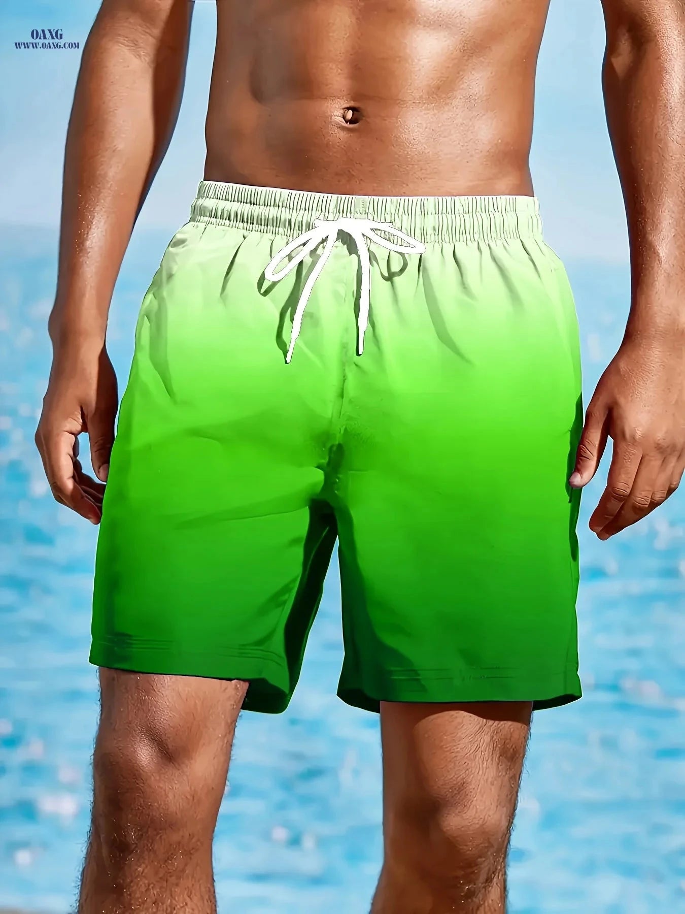 Gradient Blue 3D Print Beach Shorts for Men - Lightweight & Casual   OAXG Grass Green / FR S